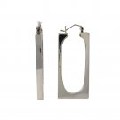 Long Thick Round Rectangle 925 Sterling Silver Earrings Plain Polish Geometric
