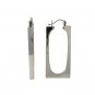 Long Thick Round Rectangle 925 Sterling Silver Earrings Plain Polish Geometric