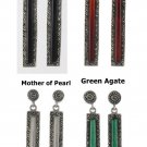 Agate Stone Rectangle Bar Marcasite 925 Sterling Silver Earrings