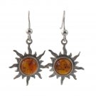 Circle Sunburst Amber Stone 925 Sterling Silver Earrings