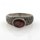 Oval Band Red Garnet Marcasite 925 Sterling Silver Ring