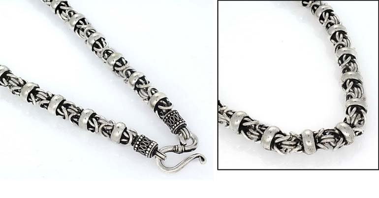 6.5mm Byzantine Rope Ring Black Oxidized Sterling Silver Chain Necklace