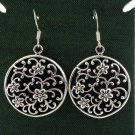 Floral Circle Round Filigree 925 Sterling Silver Black Oxidized Earrings Bali