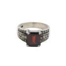 Square Red Garnet Marcasite Band Gemstone 925 Sterling Silver Ring