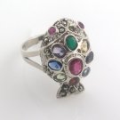 Nemo Fish Multicolor Gemstone Marcasite 925 Sterling Silver Ring
