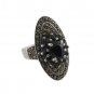Black Onyx Oval Marcasite Statement 925 Sterling Silver Ring