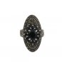 Black Onyx Oval Marcasite Statement 925 Sterling Silver Ring