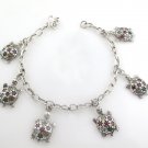 Turtle Turtoise Multicolor Gemstone 925 Sterling Silver Link Chain Bracelet