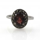 Red Garnet Oval Marcasite 925 Sterling Silver Ring
