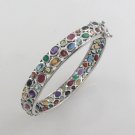8" Multicolor Band Cluster Row Gemstone 925 Sterling Silver Bangle