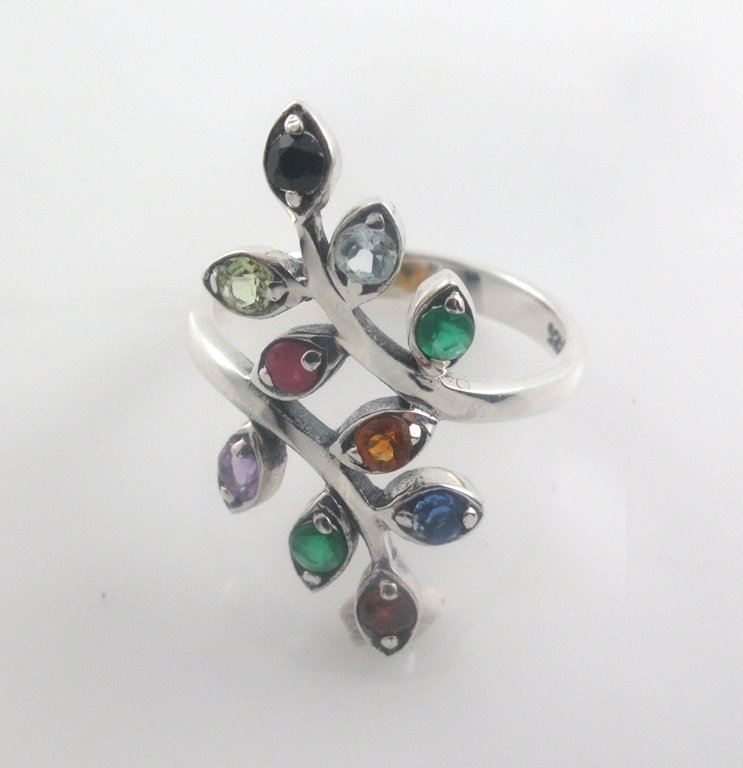 Olive Leaf Wrap Multicolor Gemstone 925 Sterling Silver Ring