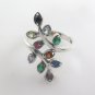 Olive Leaf Wrap Multicolor Gemstone 925 Sterling Silver Ring