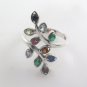 Olive Leaf Wrap Multicolor Gemstone 925 Sterling Silver Ring