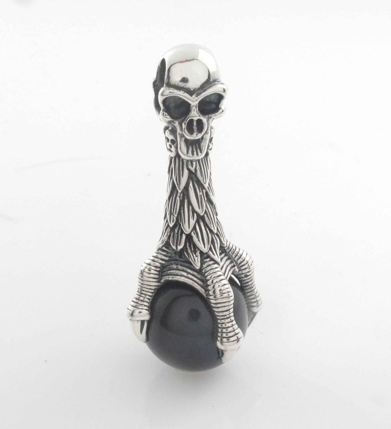 Bird Crow Claw Gothic Skull Onyx Stone 925 Sterling Silver Pendant Men's