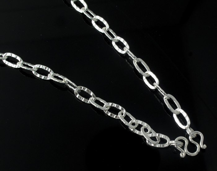 5.5mm Oval Flat Striped Cable 925 Sterling Silver Link Chain Necklace Polish