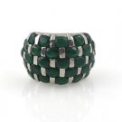 Green Agate Round Chess Band 925 Sterling Silver Ring