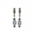 Rectangle Stone Dangle Vintage Marcasite 925 Sterling Silver Earrings