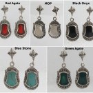 Victorian Vintage Marcasite Inlay Stone 925 Sterling Silver Dangle Earrings