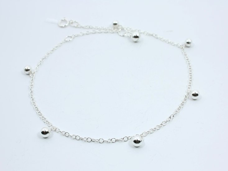 10" Silver Bead Ball Dangle Sterling Silver Chain Anklet