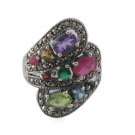 Multi Color Gemstone Wrap Statement Cocktail 925 Sterling Silver Ring