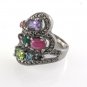 Multi Color Gemstone Wrap Statement Cocktail 925 Sterling Silver Ring