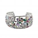 7" Floral Filigree Multicolor Gemstone 925 Sterling Silver Cuff Bracelet