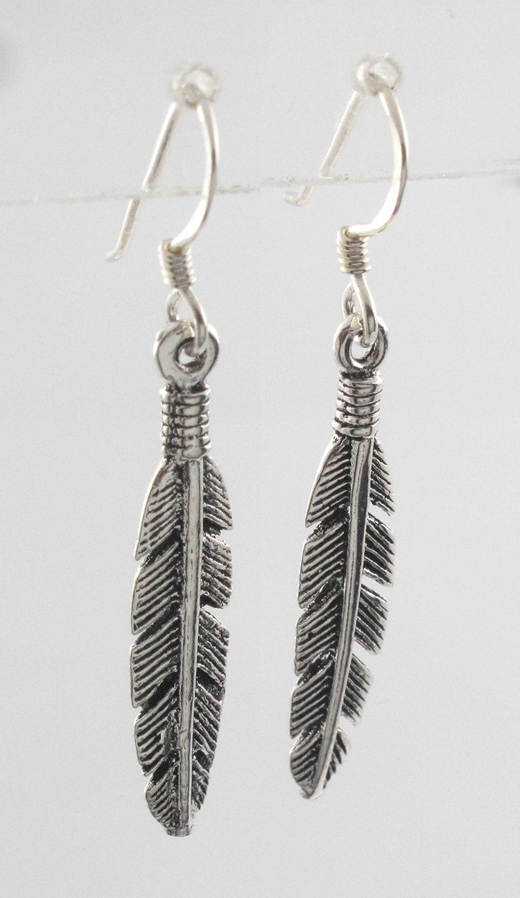 Bird Feather Leaf 925 Sterling Silver Hook Earrings Black Oxidized