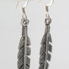 Bird Feather Leaf 925 Sterling Silver Hook Earrings Black Oxidized