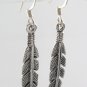 Bird Feather Leaf 925 Sterling Silver Hook Earrings Black Oxidized