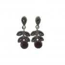 Flower Branch Dangle Stone Marcasite 925 Sterling Silver Earrings