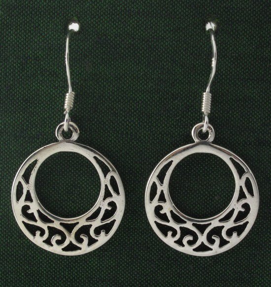 Circle Ring Filigree Sterling Silver Dangle Earrings Bali Black Oxidized