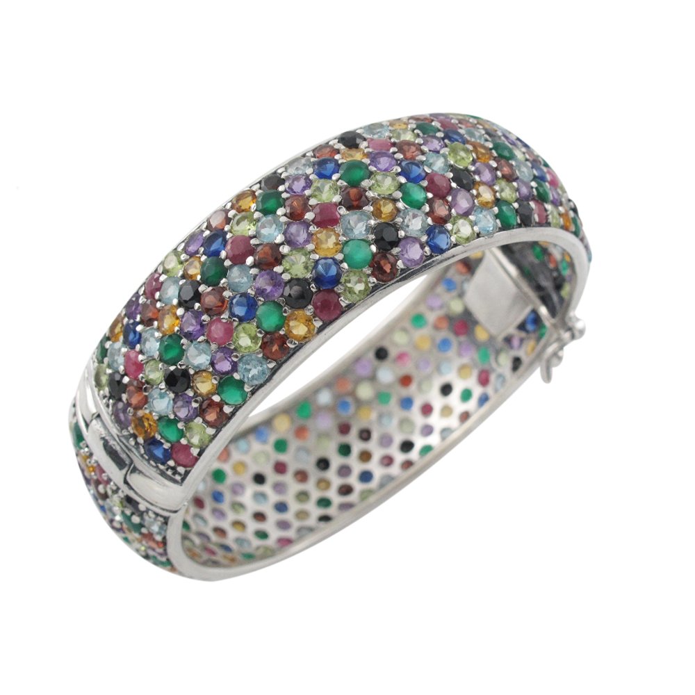 7" Circle Round Dot Cluster Multicolor Gemstone 925 Sterling Silver Bracelet