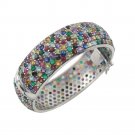 7" Circle Round Dot Cluster Multicolor Gemstone 925 Sterling Silver Bracelet