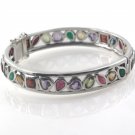 7" 8" Multicolor Gemstone Row Band Round 925 Sterling Silver Bangle Bracelet