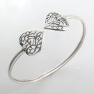 7.5" Love Heart Filigree 925 Sterling Silver Open Cuff Bracelet