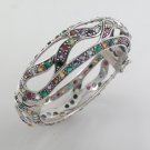 8" Curl Wave Gemstone Multcolor Marcasite 925 Sterling Silver Bangle Round Band
