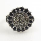 Circle Round Onyx Marcasite Stone 925 Sterling Silver Ring