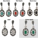 Oval Star Dangle Marcasite Stone 925 Sterling Silver Earrings