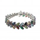 7.5" Multicolor Gemstone Olive Leaf Marquise Chain 925 Sterling Silver Bracelet