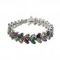 7.5" Multicolor Gemstone Olive Leaf Marquise Chain 925 Sterling Silver Bracelet
