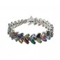 7.5" Multicolor Gemstone Olive Leaf Marquise Chain 925 Sterling Silver Bracelet