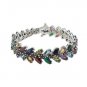7.5" Multicolor Gemstone Olive Leaf Marquise Chain 925 Sterling Silver Bracelet