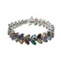 7.5" Multicolor Gemstone Olive Leaf Marquise Chain 925 Sterling Silver Bracelet