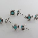 Eagle Bird Button Iron Cross Square Blue Stone 925 Sterling Silver Stud Earrings