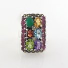 Multi Color Gemstone Ruby Rectangle Marcasite Cocktail 925 Sterling Silver Ring