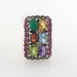 Multi Color Gemstone Ruby Rectangle Marcasite Cocktail 925 Sterling Silver Ring