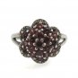 Round Flower Cluster Red Garnet Marcasite 925 Sterling Silver Ring