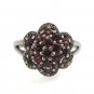 Round Flower Cluster Red Garnet Marcasite 925 Sterling Silver Ring