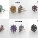 Cluster Circle Gemstone Flower  925 Sterling Silver Stud Earrings