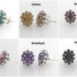 Cluster Circle Gemstone Flower 925 Sterling Silver Stud Earrings
